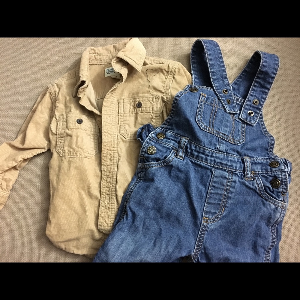 18 month boy- overalls and corduroy button shirt